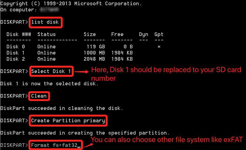 format sd card cmd