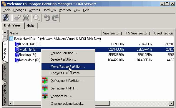 paragon partition manager to shrink